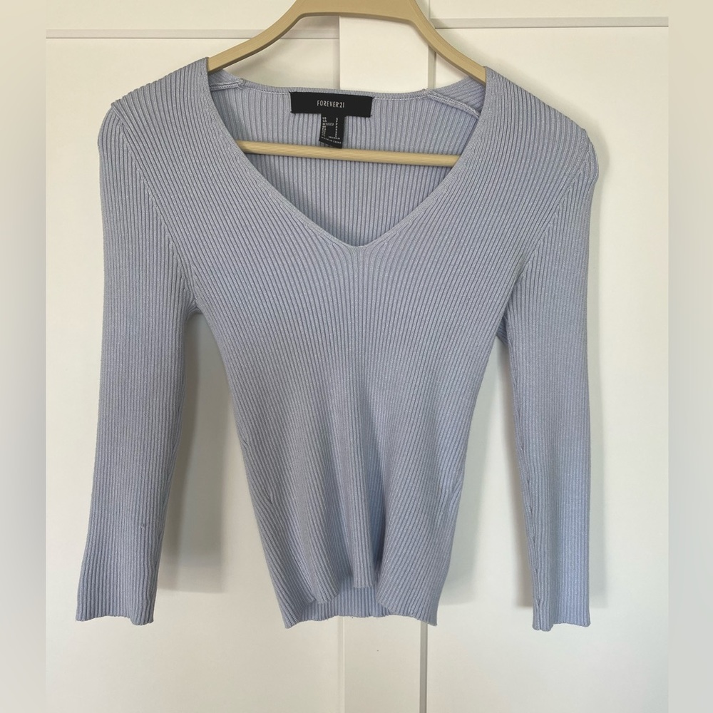 Forever 21 Baby Blue Cropped Shirt